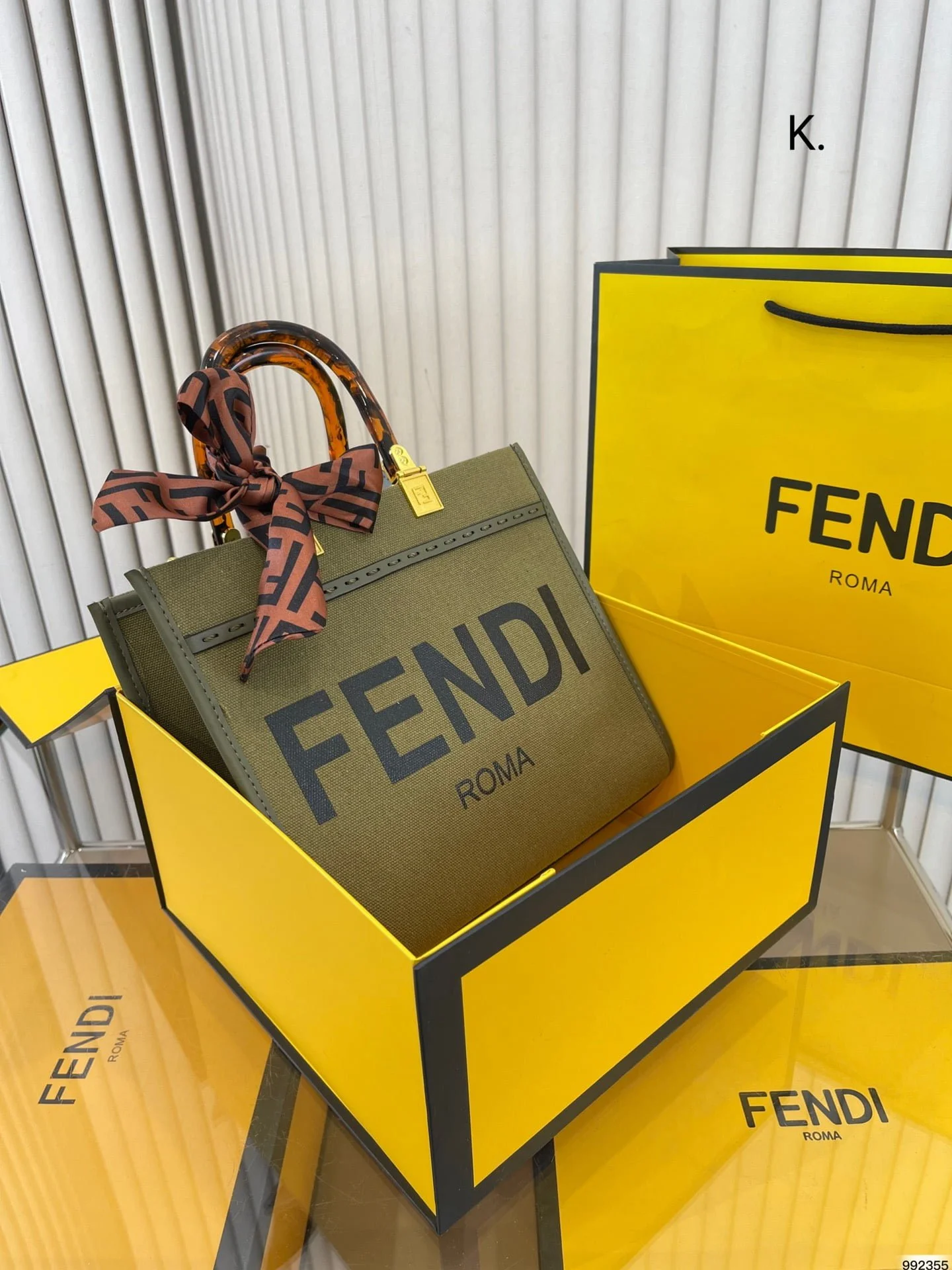 FENDI Tote bag canvas Black/White/Dark Green Size: 25*22cm - LITELUX
