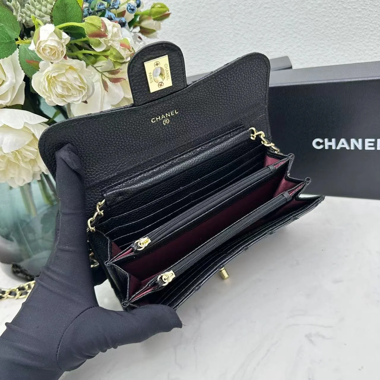 Chanel chain crossbody bag diamond and litchi cowhide Black 50098 size: 19*10*3.5cm - LITELUX