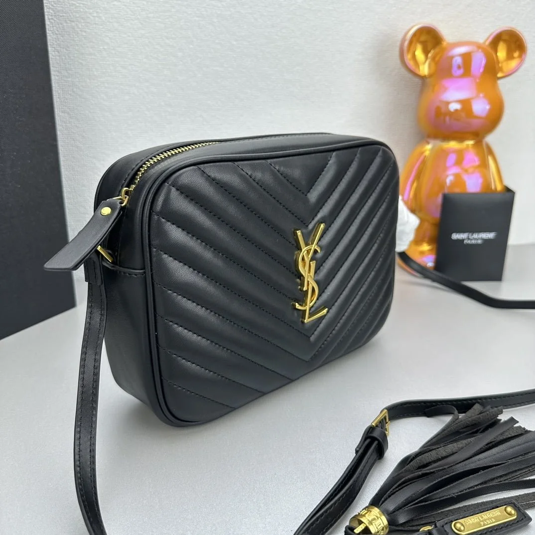YSL MONOGRAM SAINT LAURENT LOU quilted leather camera bag black with gold hardware 520534 size: 23*16*6CM - LITELUX