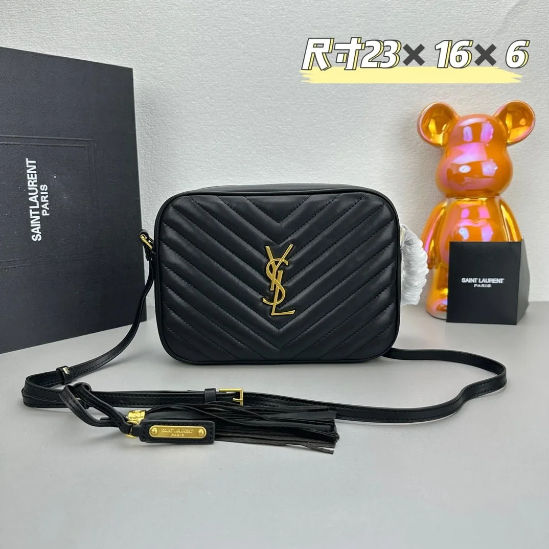 YSL MONOGRAM SAINT LAURENT LOU quilted leather camera bag black with gold hardware 520534 size: 23*16*6CM - LITELUX