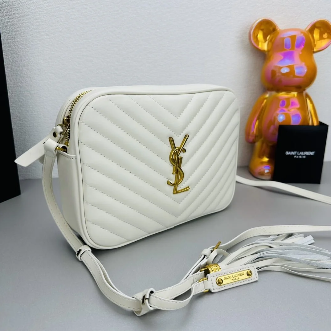 YSL MONOGRAM SAINT LAURENT LOU quilted leather camera bag white with gold hardware 520534 size: 23*16*6CM - LITELUX