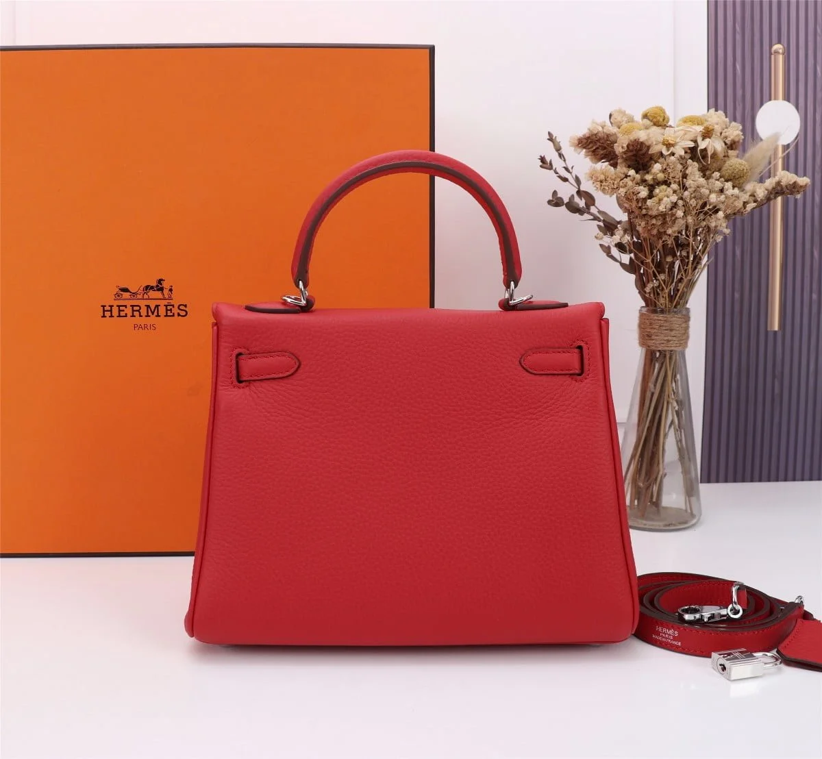 Hermès Kelly Togo Calf Sliver hardware Red size: 25Cm/ 28Cm - LITELUX