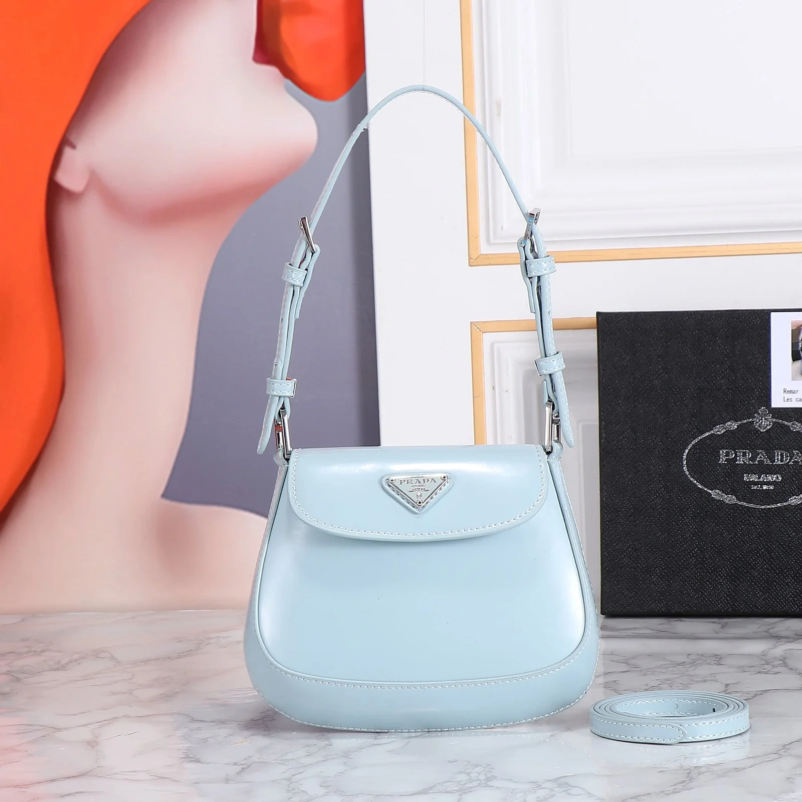 Prada hobo cleo Patent leather 611 blue size:22*13cm - LITELUX