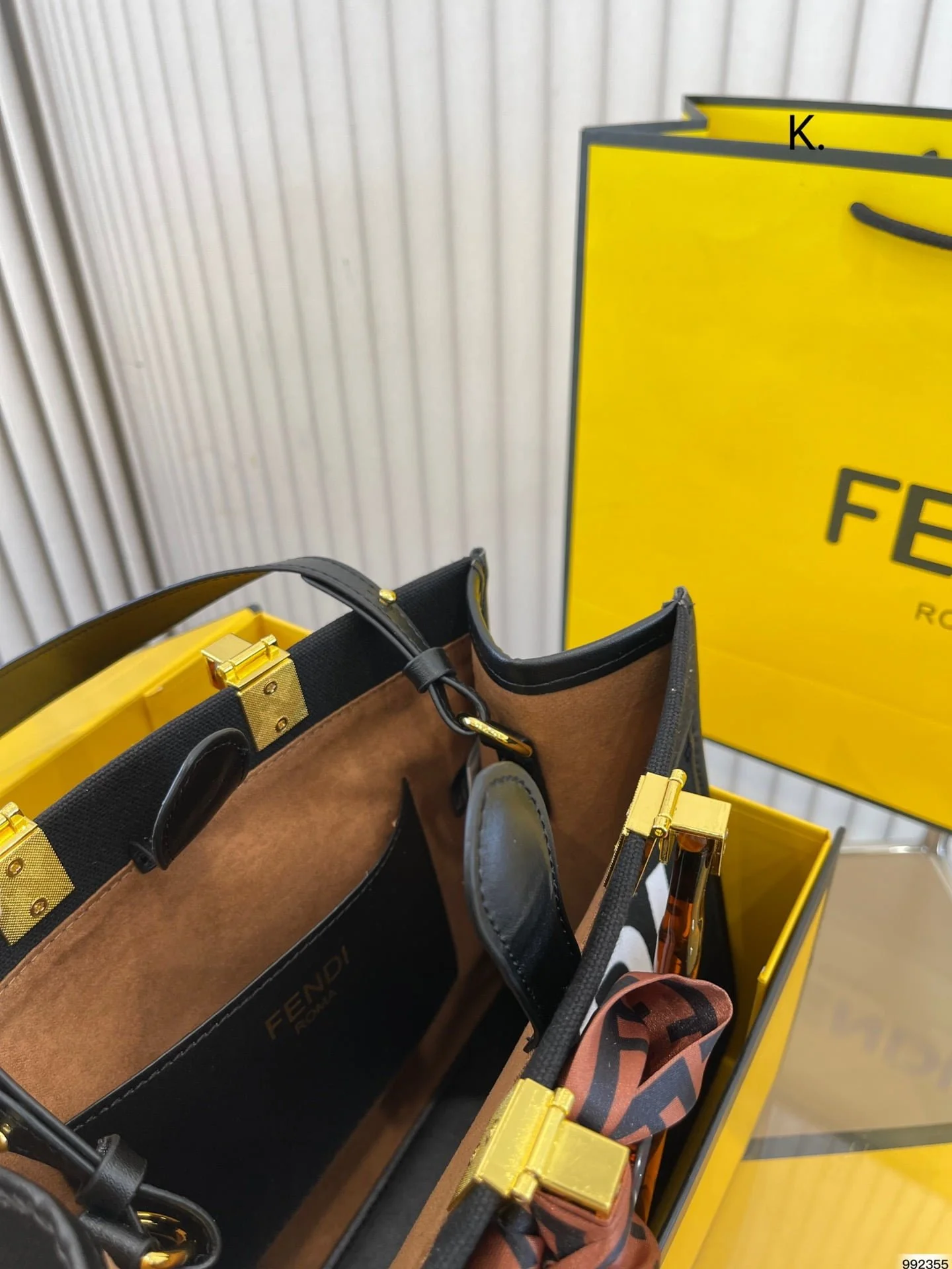 FENDI Tote bag canvas Black/White/Dark Green Size: 25*22cm - LITELUX