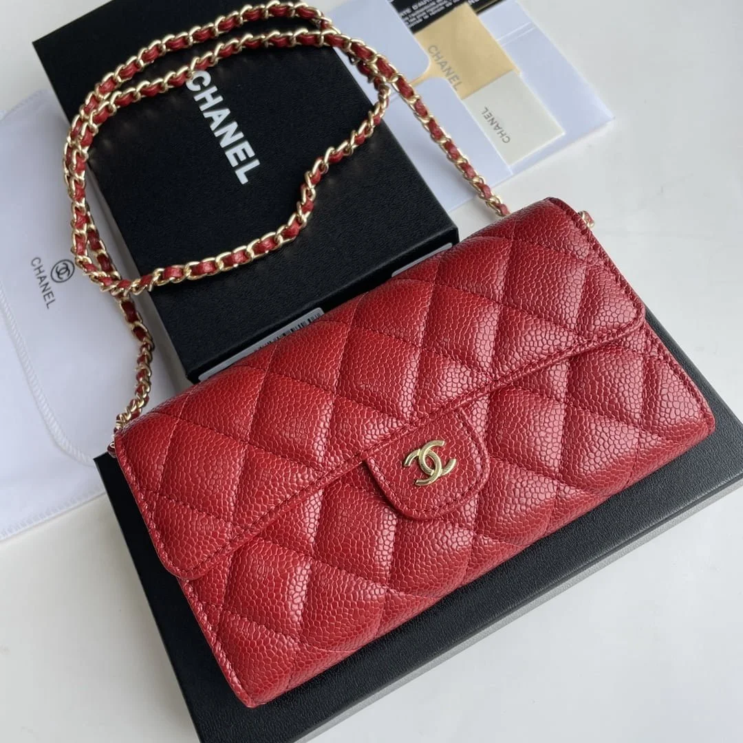 Chanel chain crossbody bag Cowhide with diamond lattice caviar Red A50076 size: 18*10.5*3.5cm - LITELUX