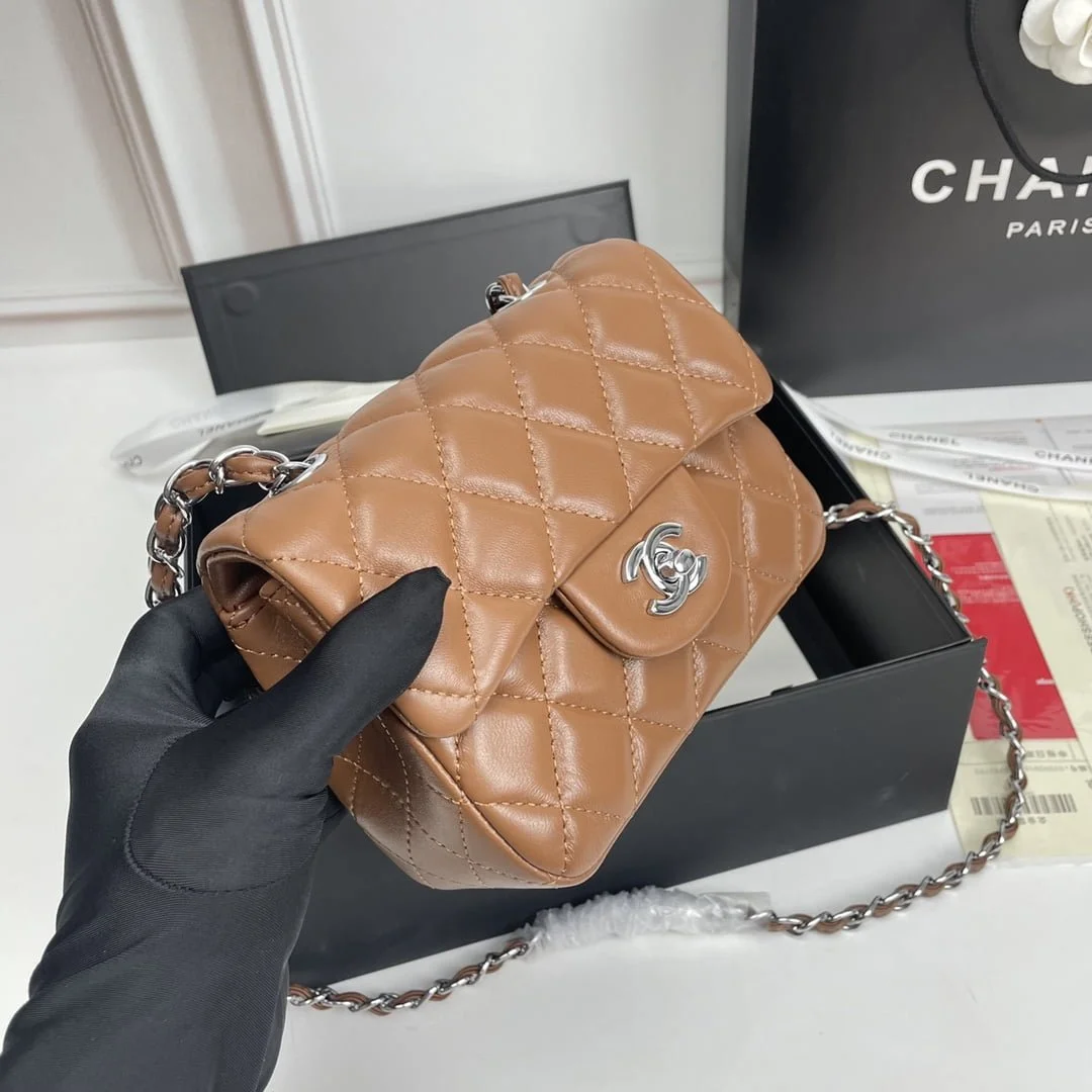 Chanel cf Square Fat 1115 sheepskin leather orange size: 18*14*7cm - LITELUX