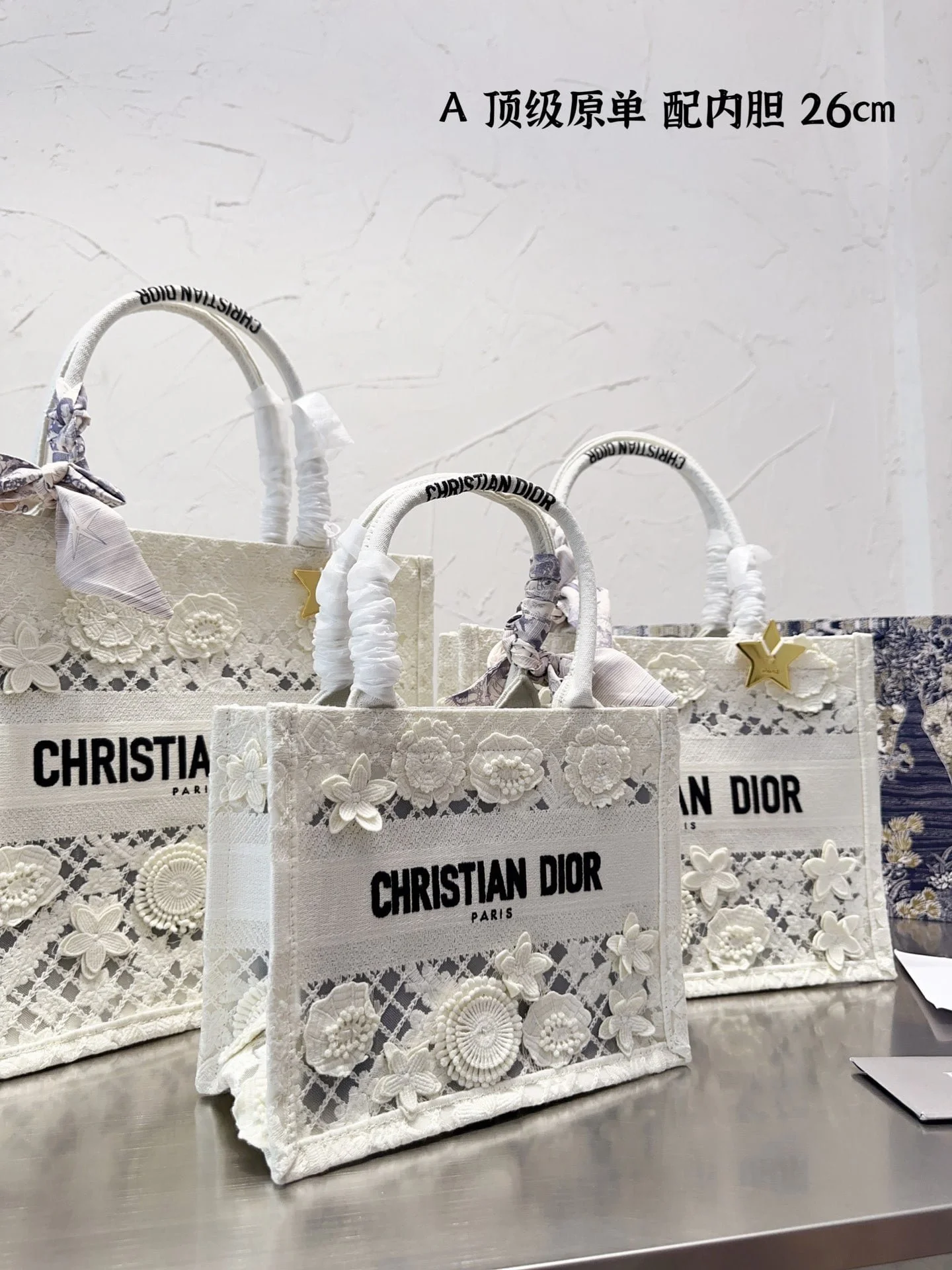 Dior 3D follower Embossed original cloth book tote bag white size: 42cm /36cm /26cm - LITELUX