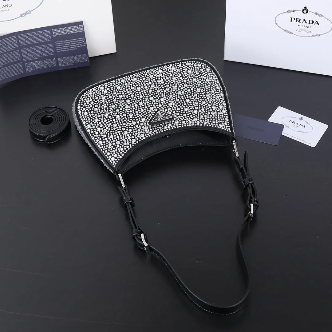 Prada Ss21 Hobo BlingBling 8801 black size: 22*18*5cm - LITELUX