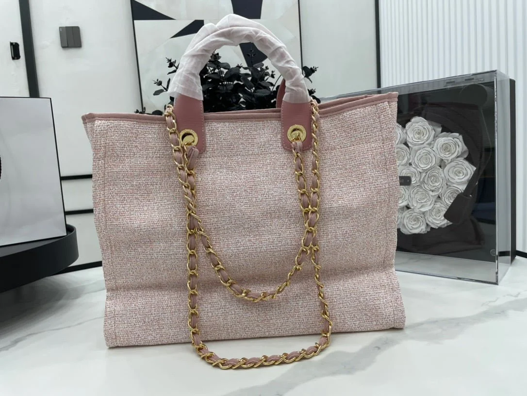 Chanel canvas tote bag Pink light gold size: 38cm - LITELUX