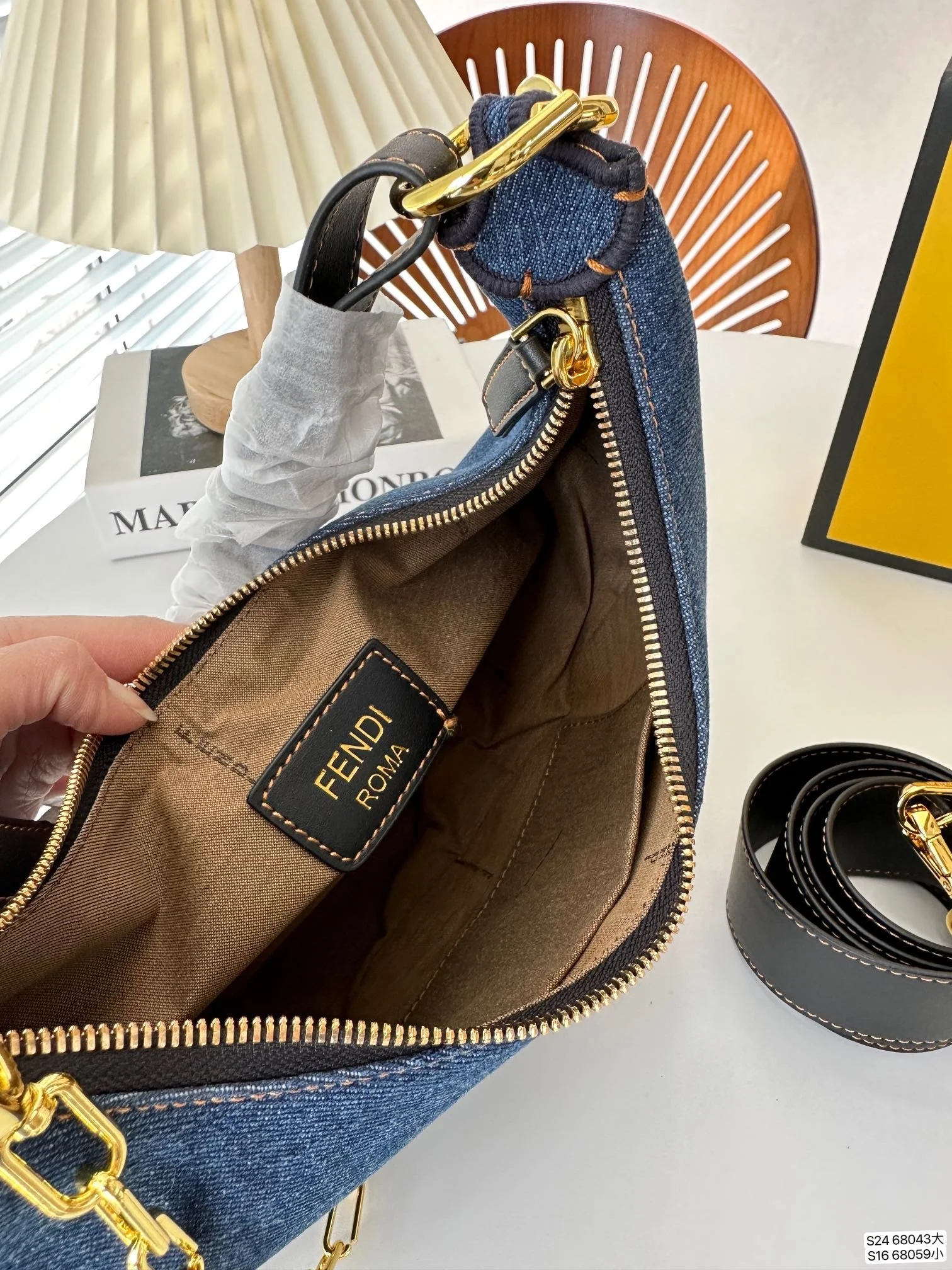 FENDI half moon bag Underarm bag jeans with chain strap Size: 28*16 cm/19*10cm - LITELUX