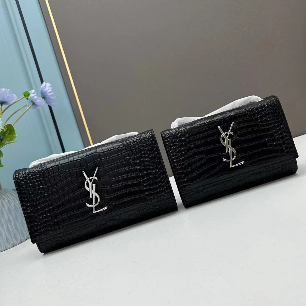 YSL Kat crocodile chain strap shoulder bag with sliver hardware 7219 black size: 20*14*5cm/24*15*6cm - LITELUX
