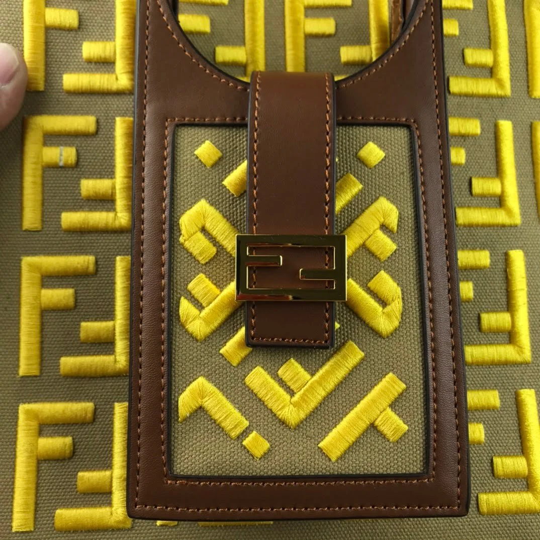 FENDI peekaboo Canvas Tote with mobile phone bag yellow 2118 Size: 37*32 cm - LITELUX