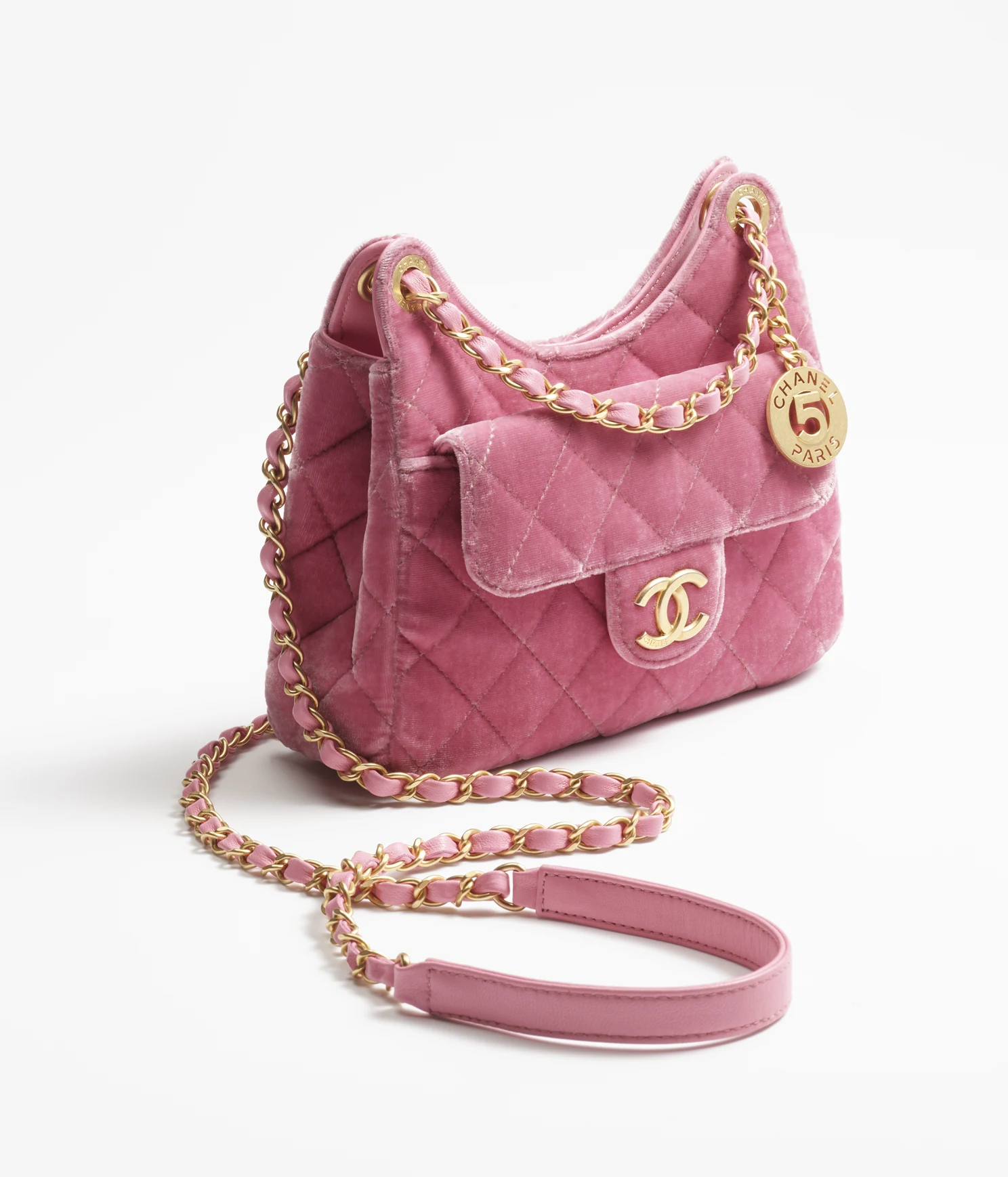 CHANEL / SMALL HOBO BAG Velvet & Gold-Tone Metal Pink Ref. AS4323 B13815 NQ948 - LITELUX