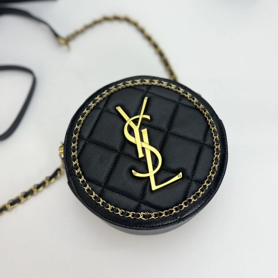 YSL round bun bag with chain strap black size: 17cm - LITELUX