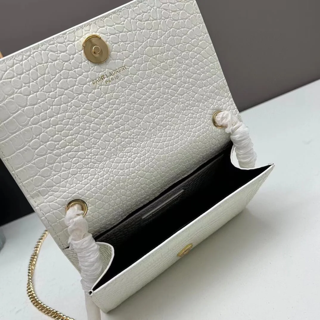 YSL Kat crocodile chain strap shoulder bag with gold hardware 7219 white size: 20*14*5cm/24*15*6cm - LITELUX
