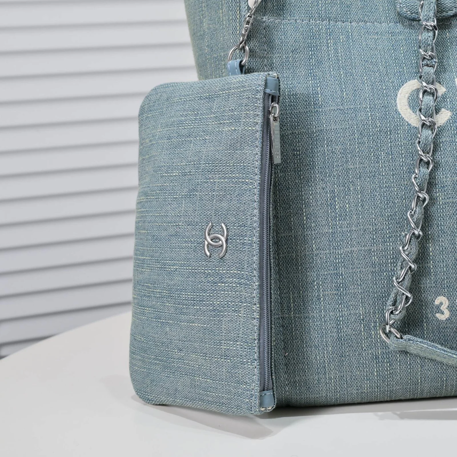 Chanel new beach bag denim bag Blue with little wallet size: 48*38*30*14cm - LITELUX