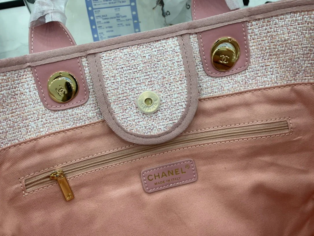 Chanel canvas tote bag Pink light gold size: 38cm - LITELUX