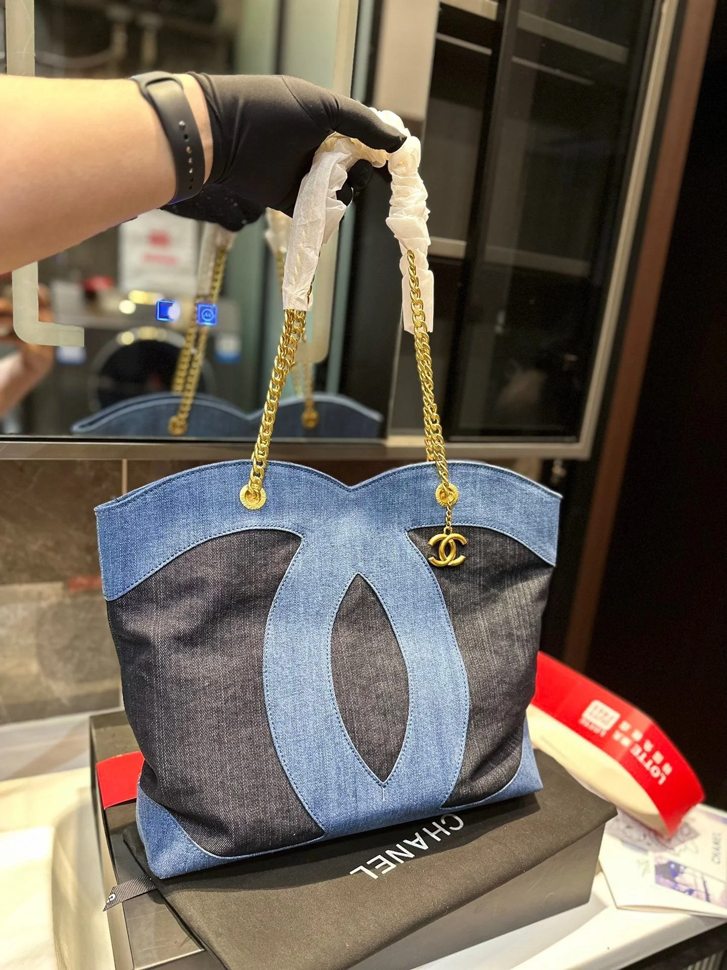 Chanel ramie cotton denim shopping bag beach bag size: 33* 32cm - LITELUX