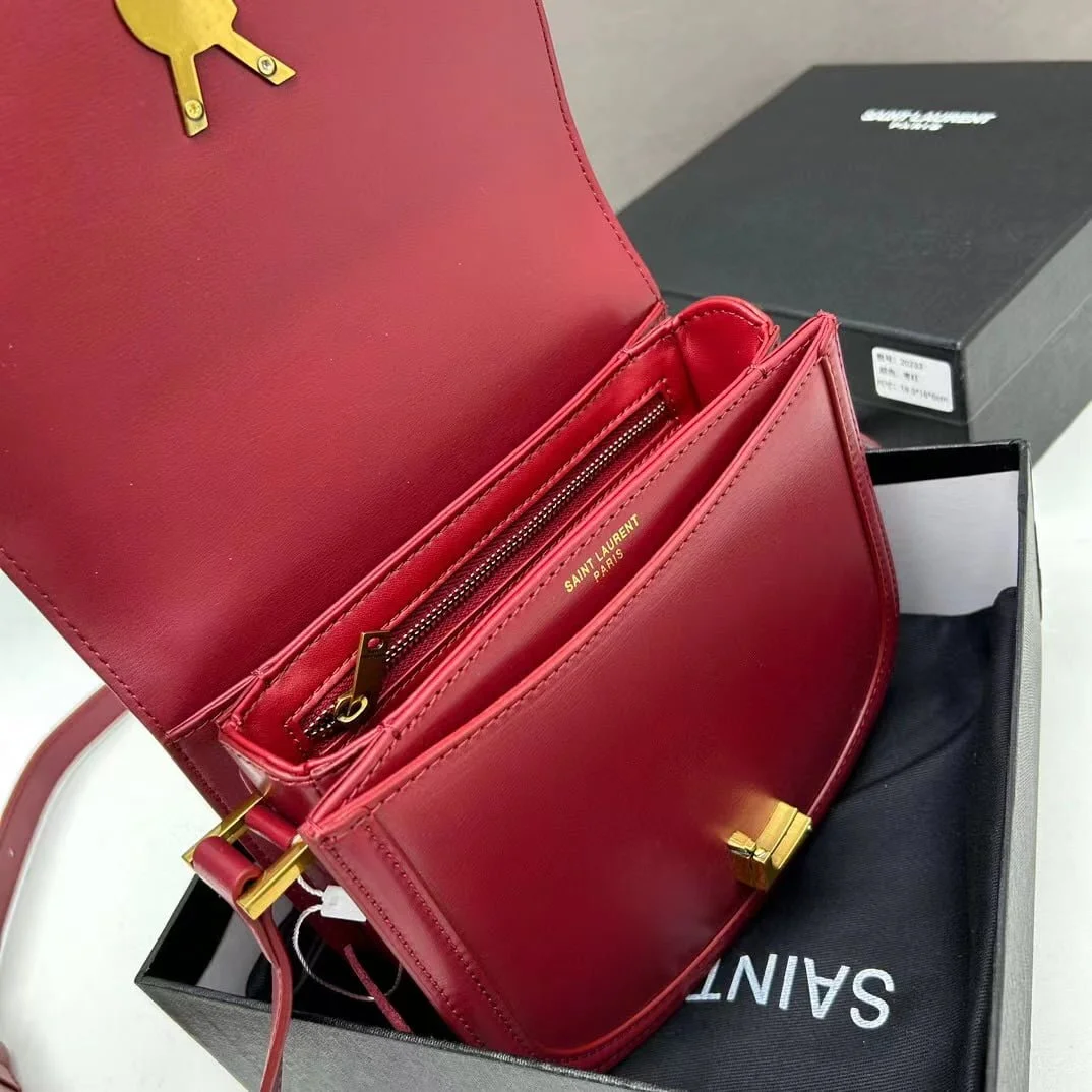 YSL saddle cowhide leather shoulder bag 0233 wine red size: 19*16*6cm - LITELUX