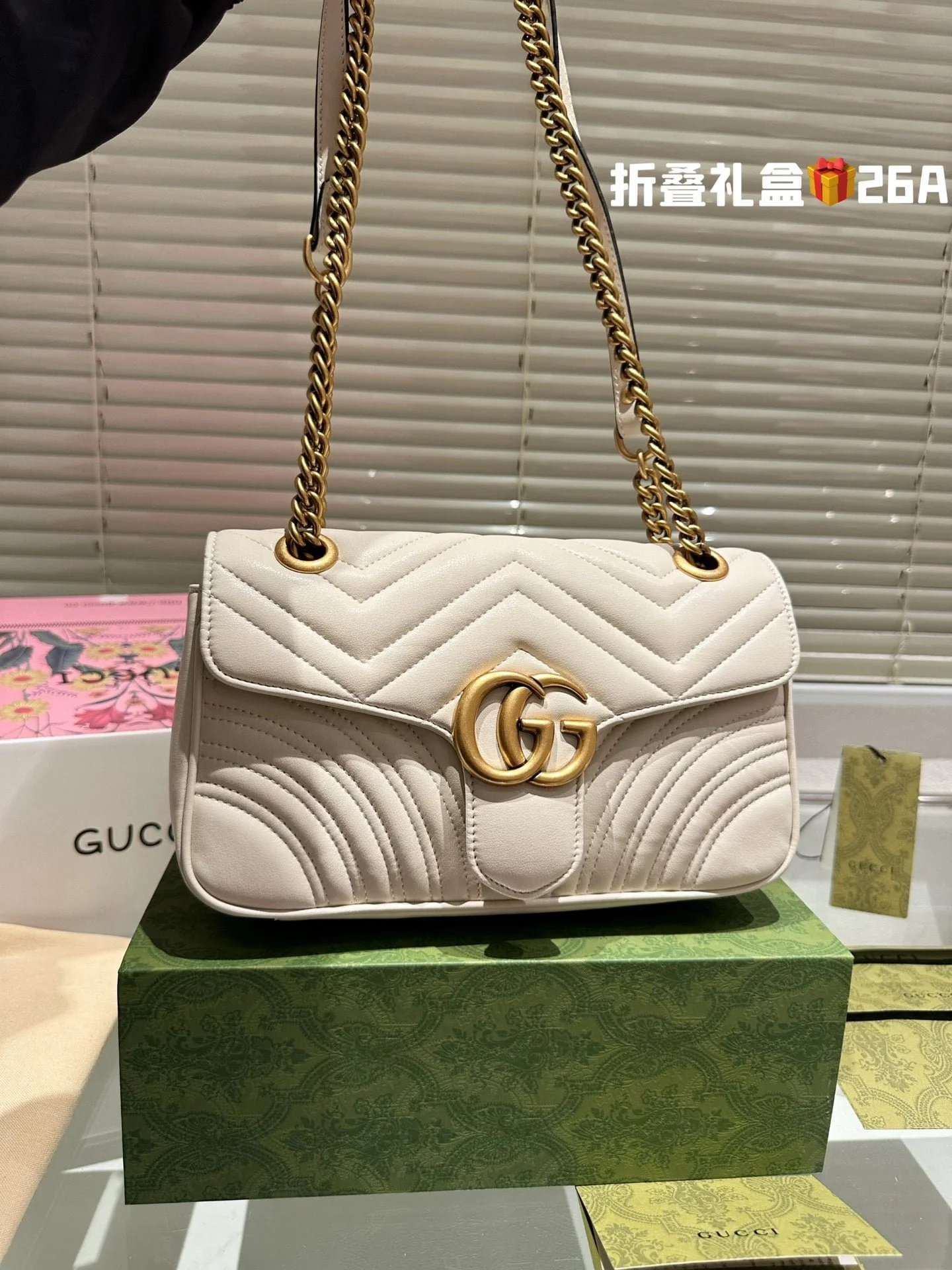 GUCCI / GG marmont cowhide cream white size: 26*14m - LITELUX