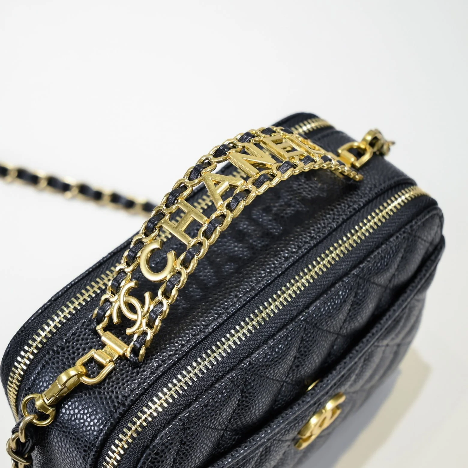 Chanel Caviar alphabet Camera chain crossbody black handle bag - LITELUX