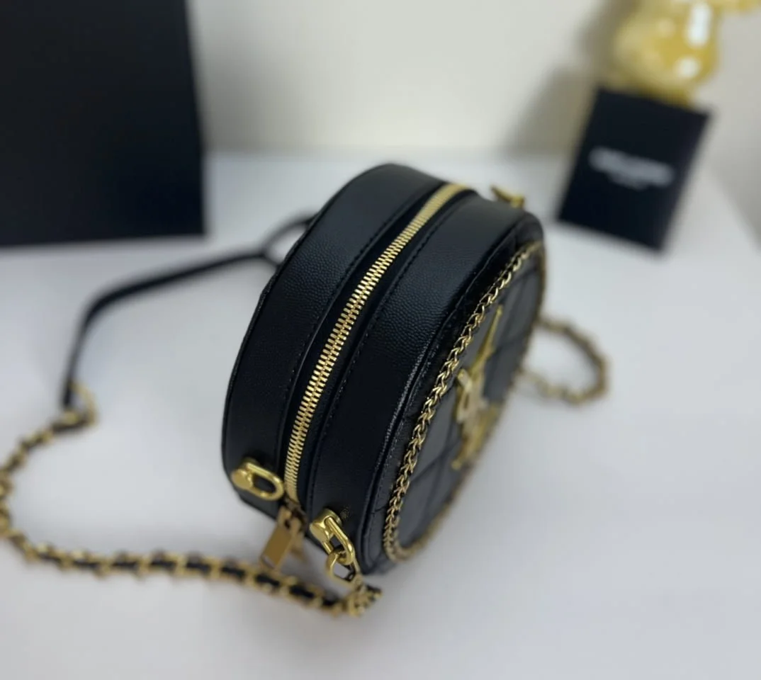 YSL round bun bag with chain strap black size: 17cm - LITELUX