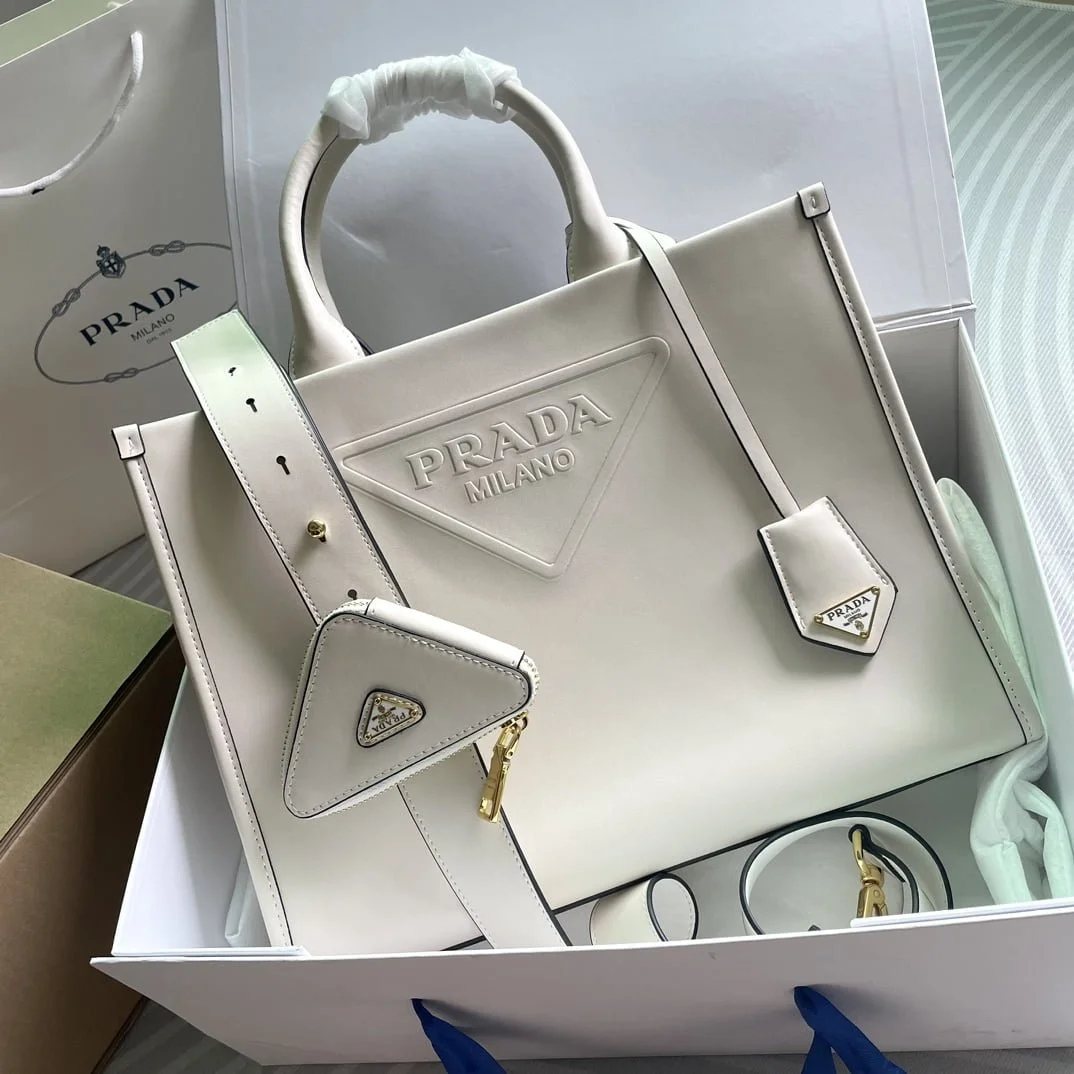 Prada cowhide Saffiano tote bag with leather strap white 1BA270 size: 33*25*11cm - LITELUX