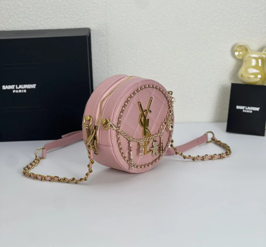 YSL round bun bag with chain strap pink size: 17cm - LITELUX