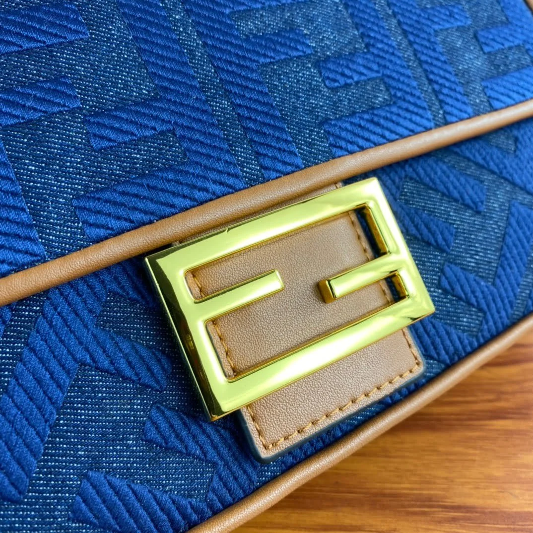 FENDI Baguette F embroidery Dark Blue shoulderbag F2029 Size: 26*5*15CM - LITELUX