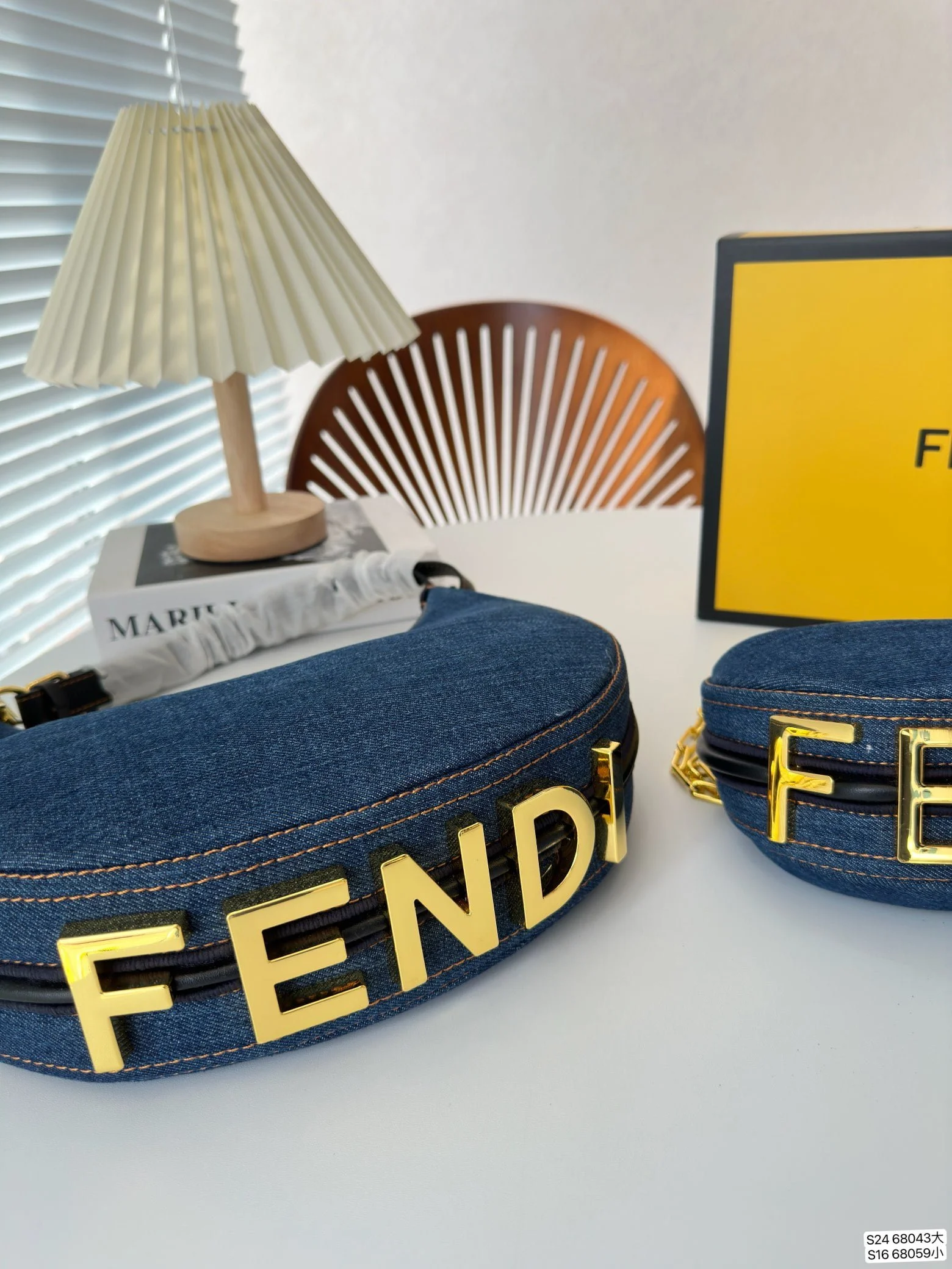 FENDI half moon bag Underarm bag jeans with chain strap Size: 28*16 cm/19*10cm - LITELUX