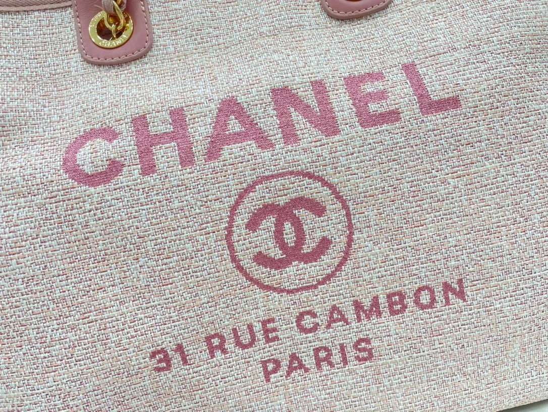 Chanel canvas tote bag Pink light gold size: 38cm - LITELUX