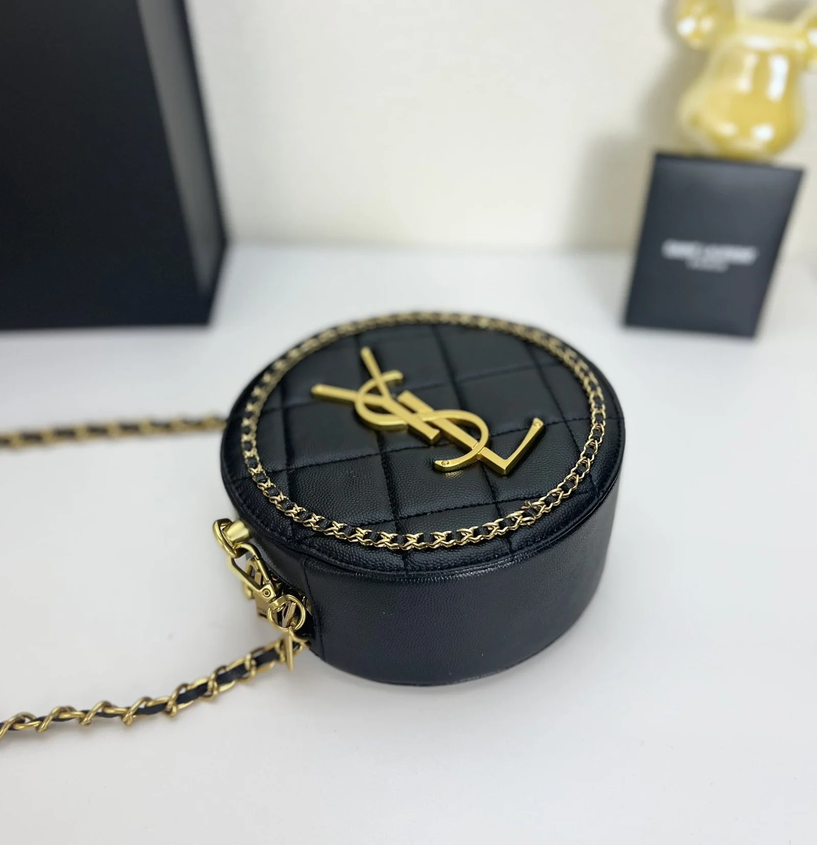 YSL round bun bag with chain strap black size: 17cm - LITELUX