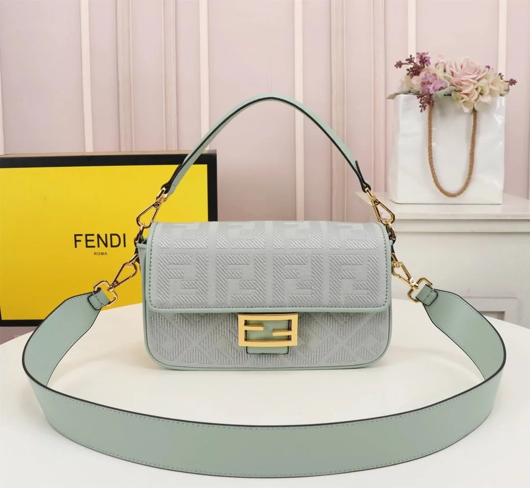 FENDI Baguette F embroidery Light Green shoulderbag F2029 Size: 26*5*15CM - LITELUX