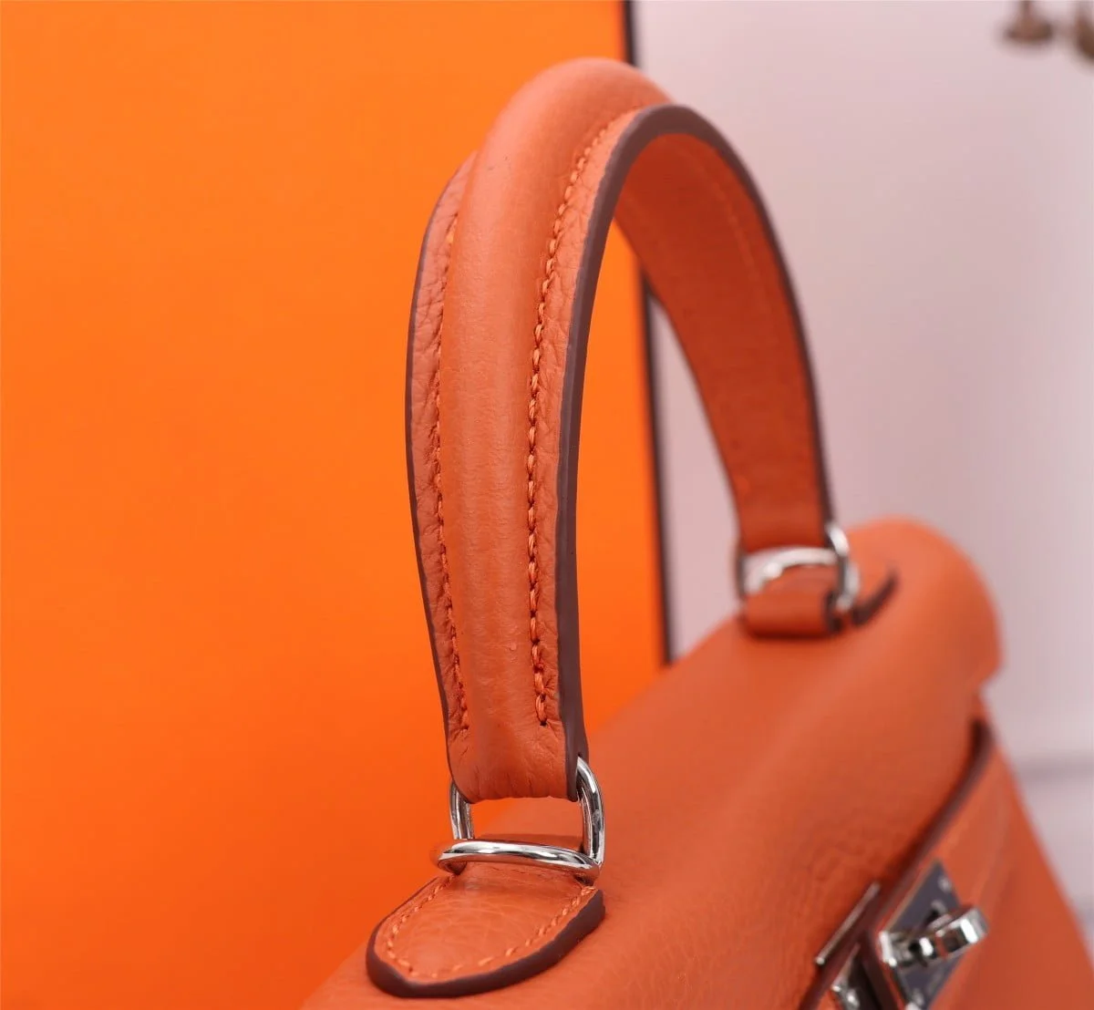 Hermès Kelly Togo Calf Sliver hardware Orange size: 25Cm/ 28Cm - LITELUX