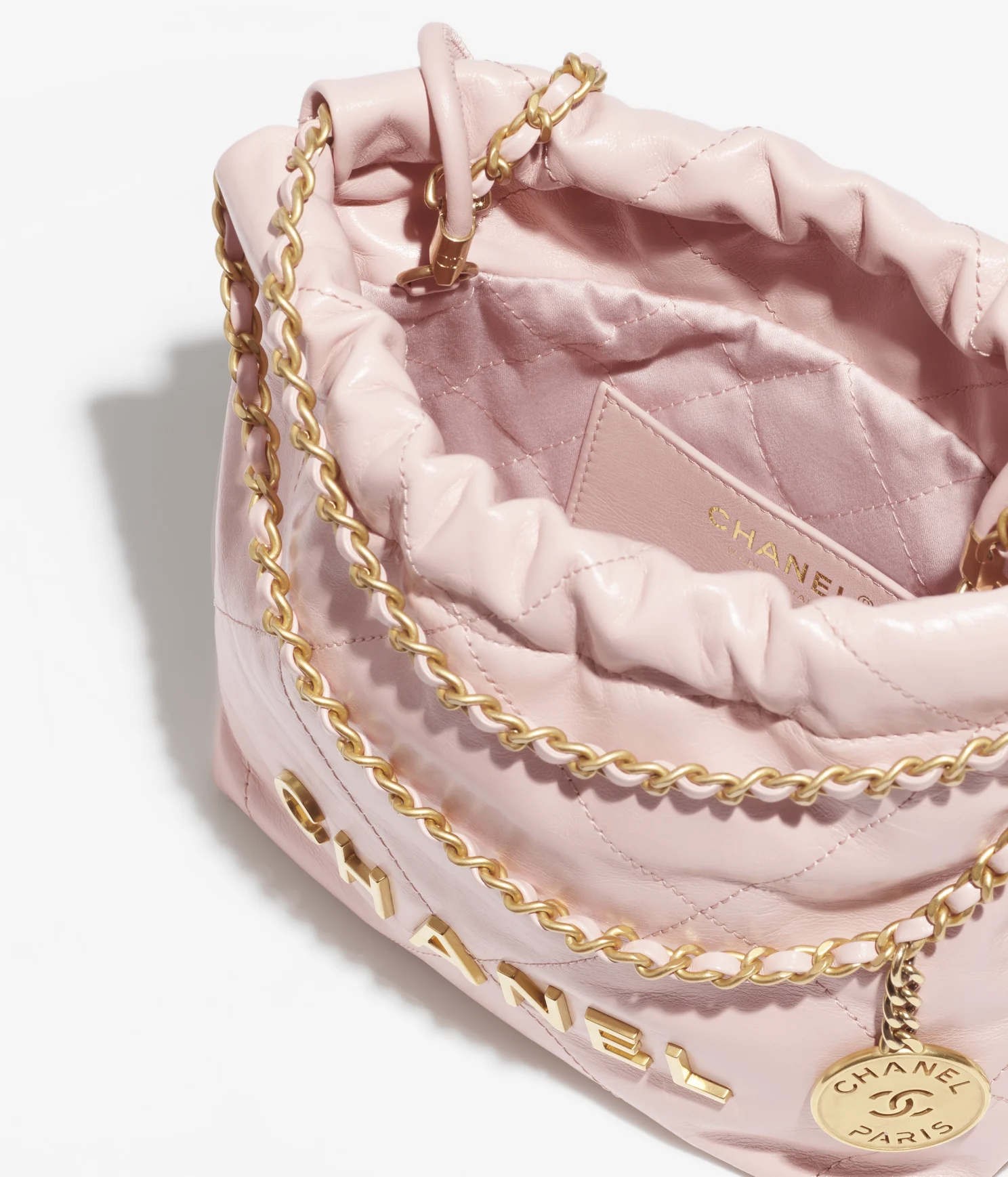 CHANEL / CHANEL 22 MINI HANDBAG Shiny Calfskin & Gold-Tone Metal Light Pink Ref.  AS3980 B08037 NN267 - LITELUX