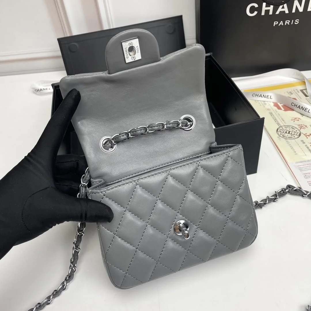 Chanel cf Square Fat 1115 sheepskin leather grey size: 18*14*7cm - LITELUX
