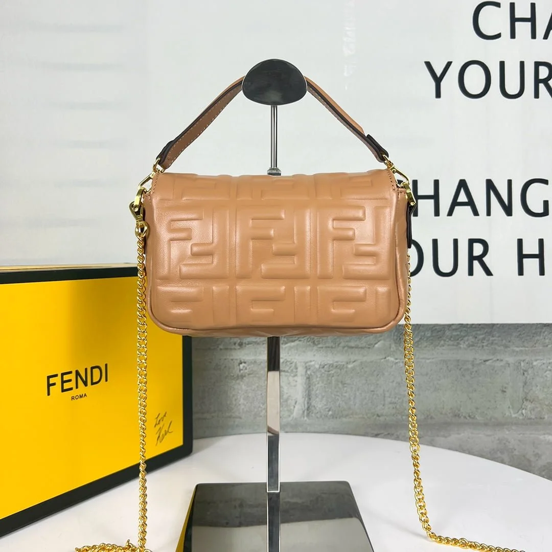 FENDI BAGUETTE Mini Chain Strap Earthy yellow Handbag Size: 4*18*11cm - LITELUX