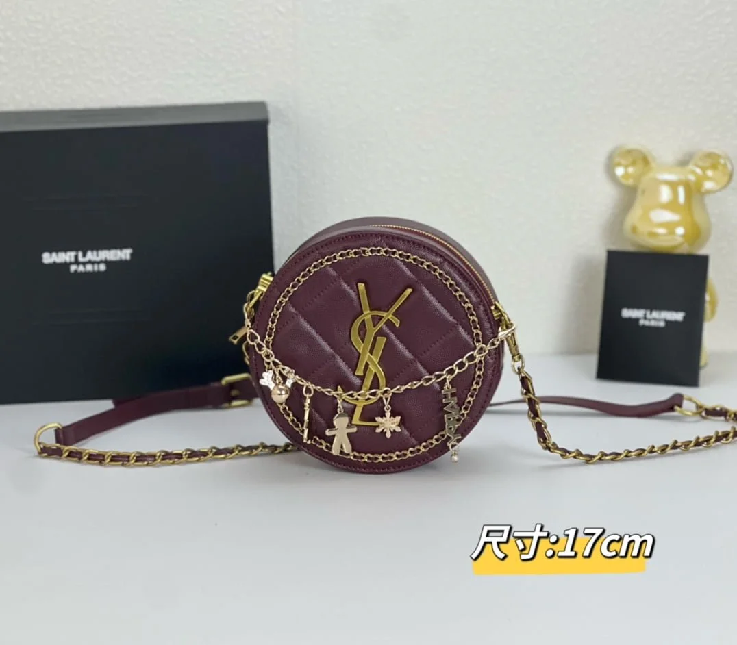 YSL round bun bag with chain strap Wine red size: 17cm - LITELUX