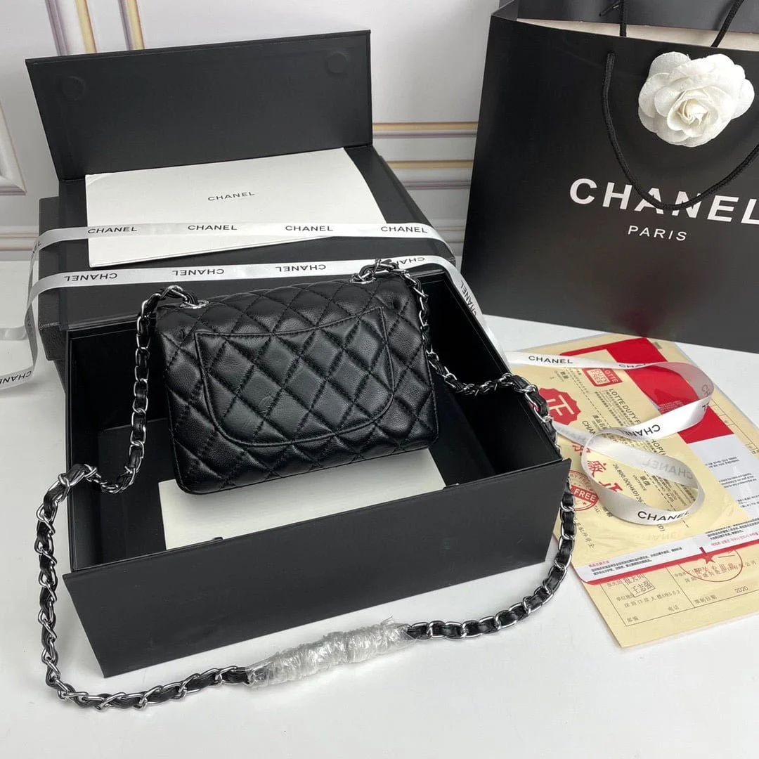 Chanel cf Square Fat 1115 sheepskin leather black size: 18*14*7cm - LITELUX