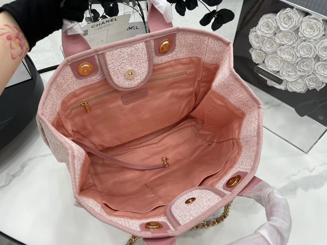 Chanel canvas tote bag Pink light gold size: 38cm - LITELUX