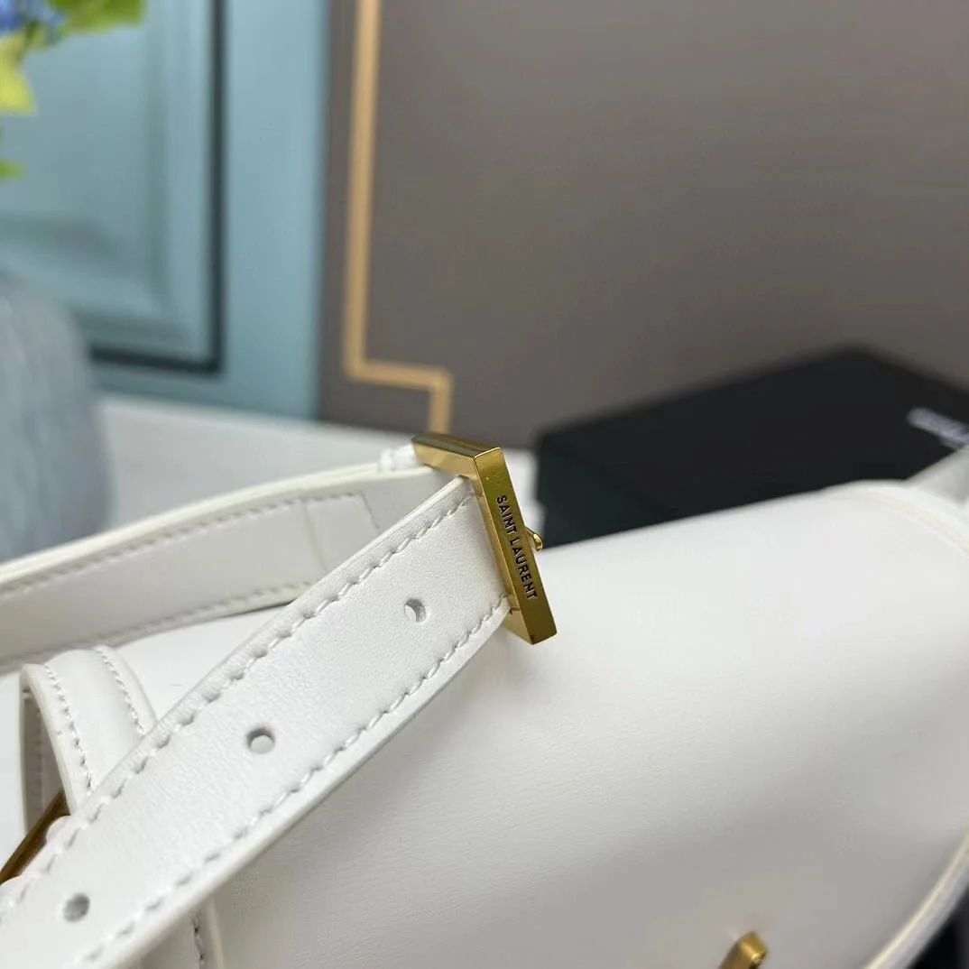 YSL saddle cowhide leather shoulder bag 0233 white size: 19*16*6cm - LITELUX
