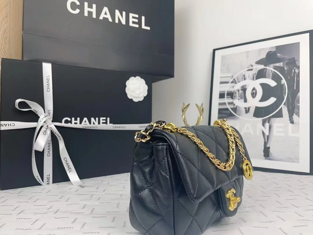 Chanel 2023 new CF Black gold bag size: 21*13cm - LITELUX