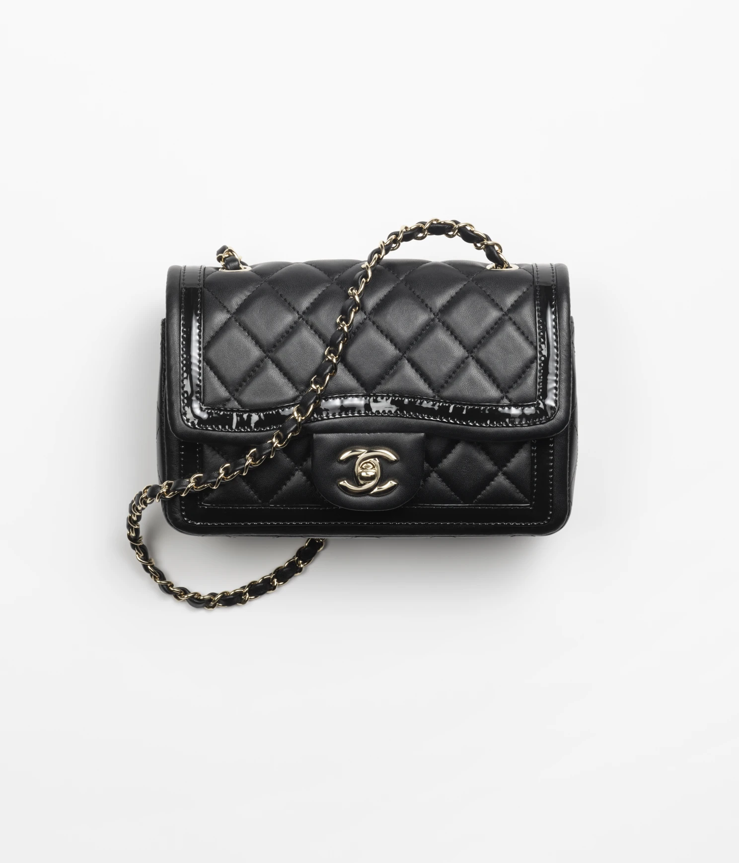 CHANEL / MINI FLAP BAG Lambskin, Patent Calfskin & Gold-Tone Metal Black - LITELUX