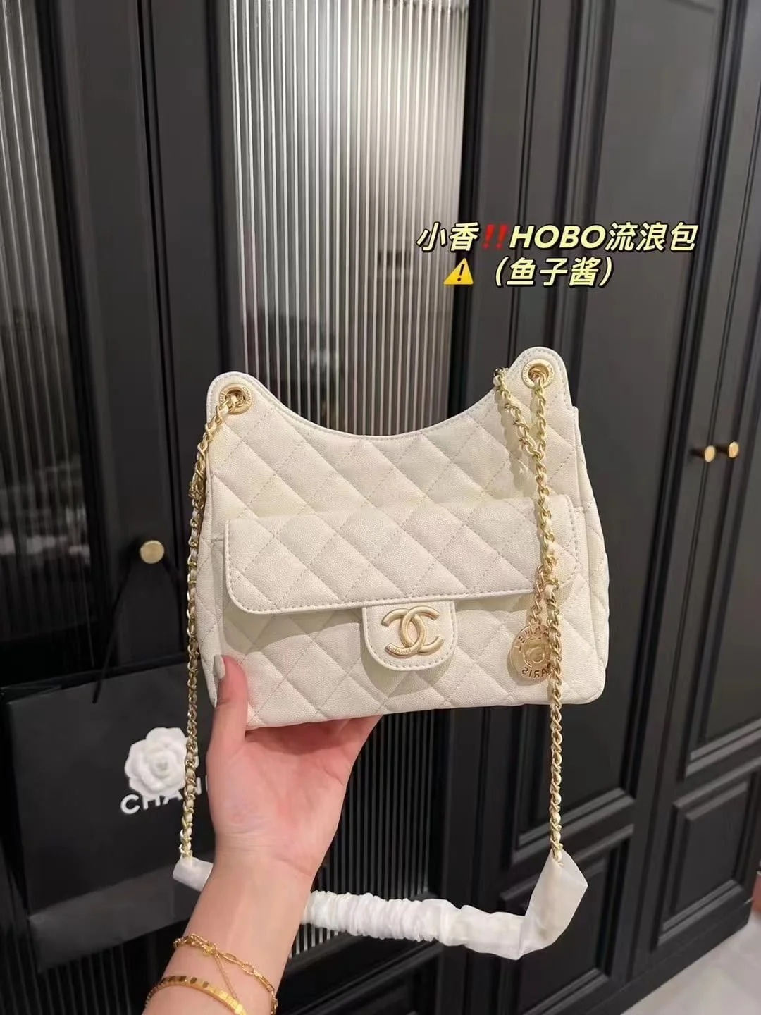Chanel HOBO bag Oil wax leather white 3690 size: 22*20cm - LITELUX