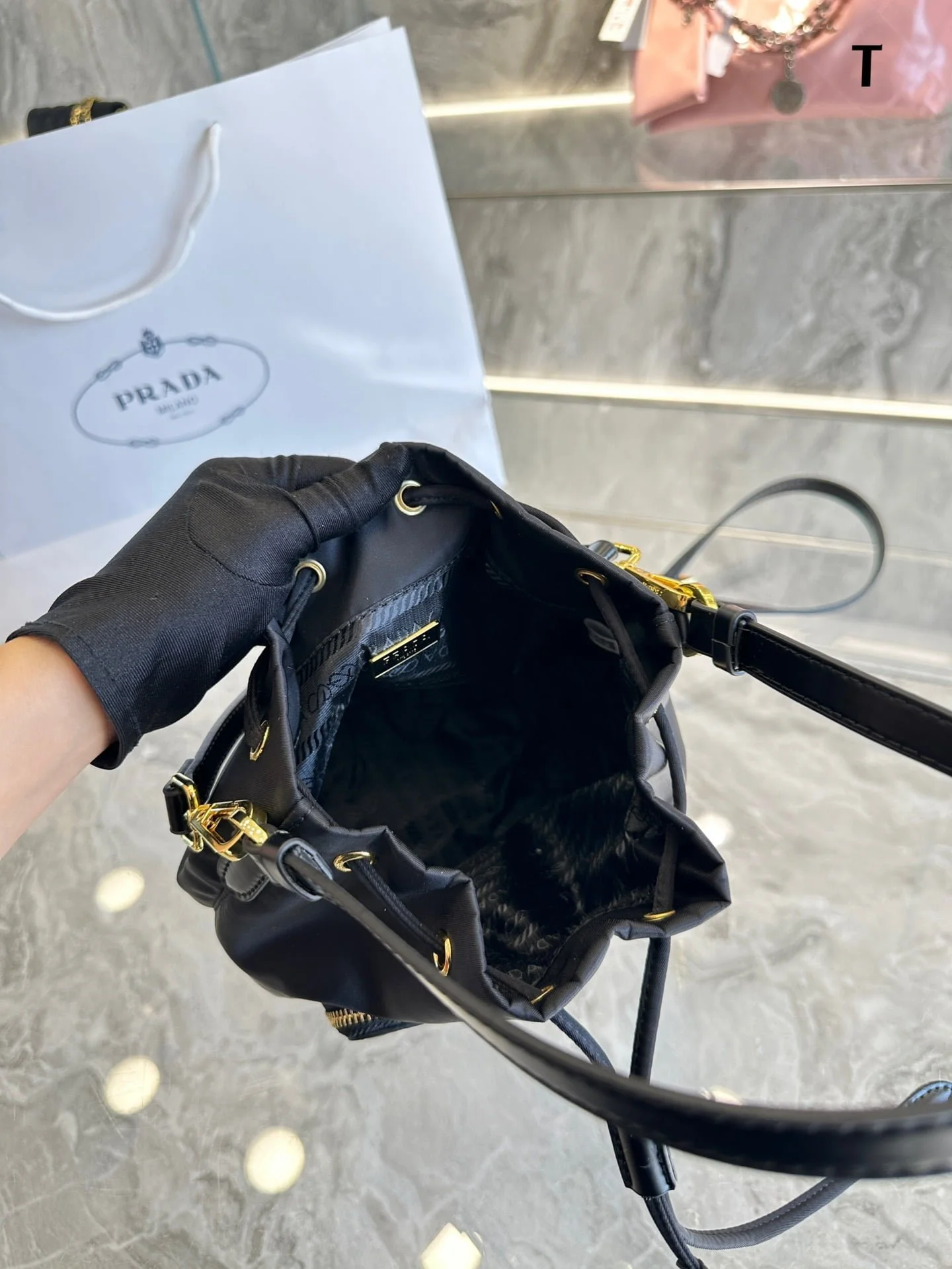 Prada  Nylon waterproof drawstring bucket bag size: 19*12*22cm - LITELUX