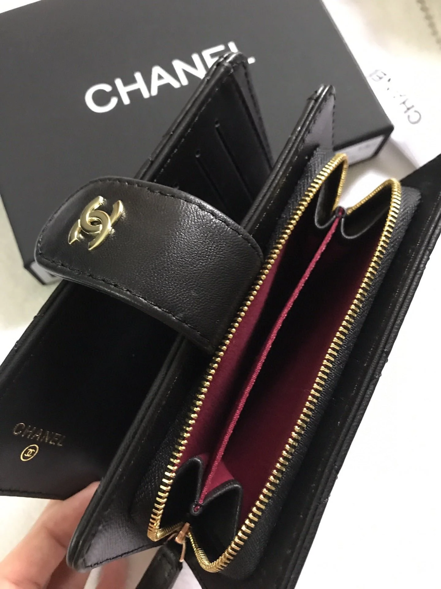 Chanel sheepskin wallet with gold and sliver hardware 50073 size: 15*10cm - LITELUX