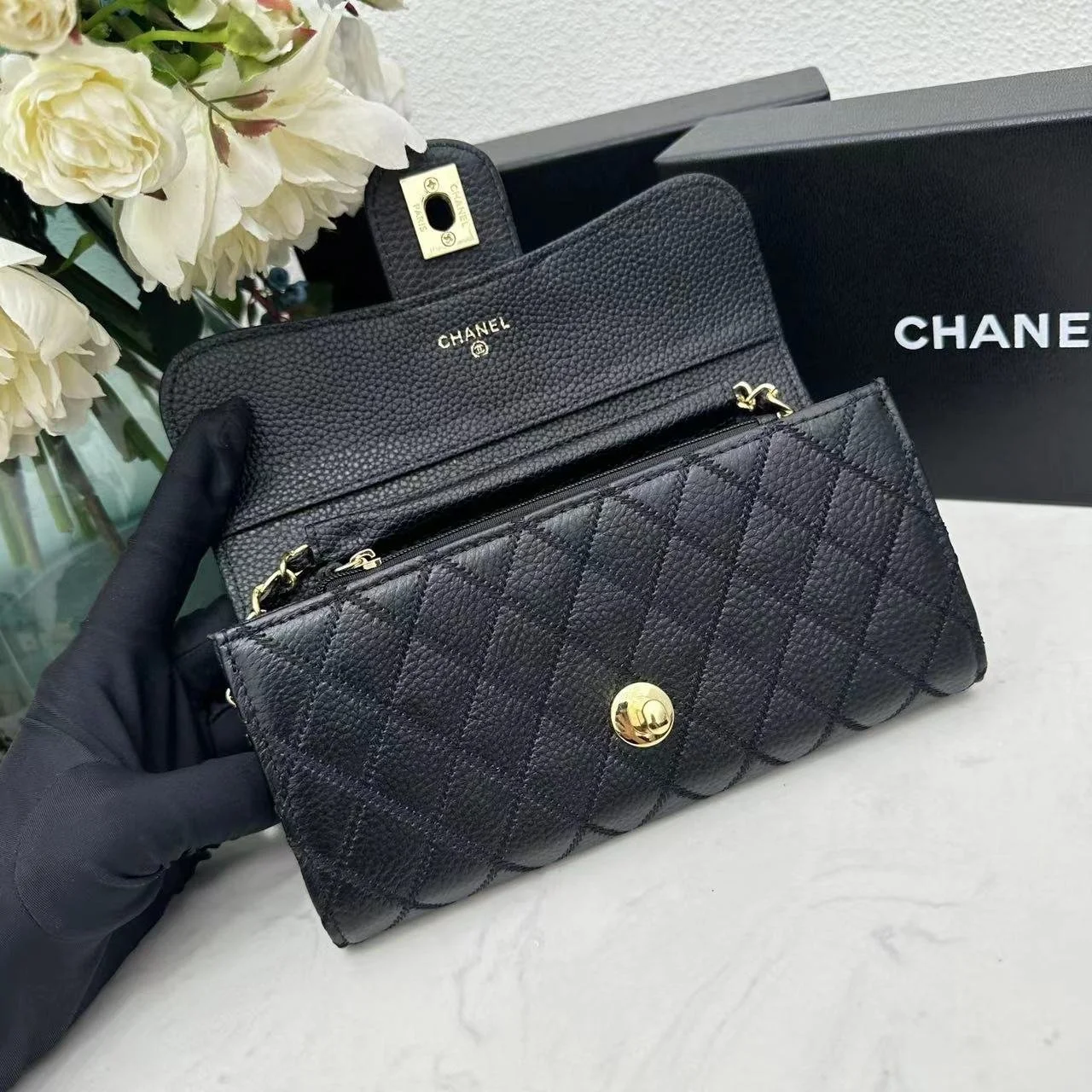 Chanel chain crossbody bag diamond and litchi cowhide Black 50098 size: 19*10*3.5cm - LITELUX