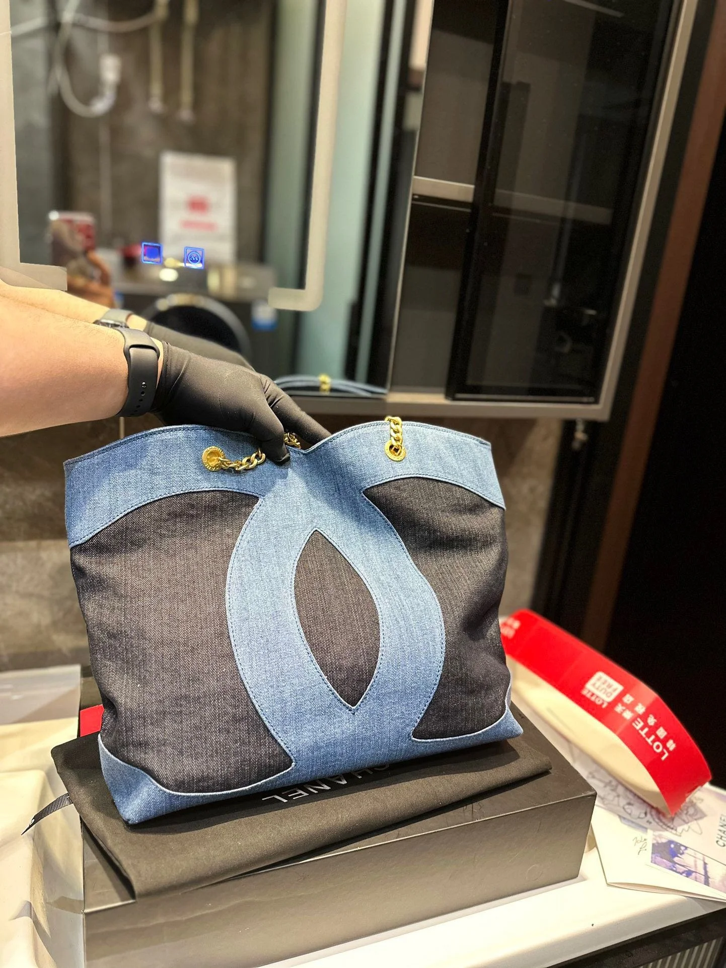 Chanel ramie cotton denim shopping bag beach bag size: 33* 32cm - LITELUX