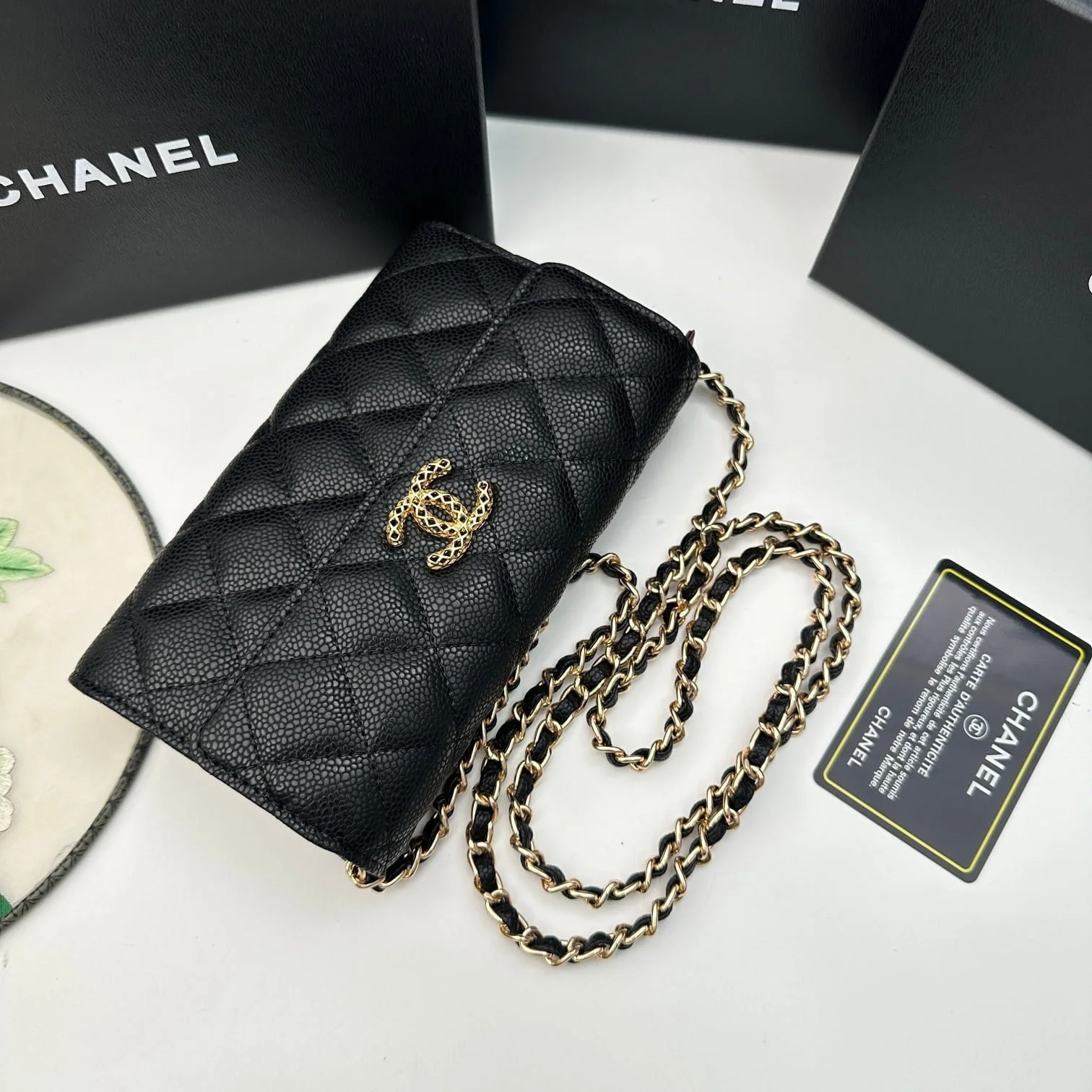 Chanel Rhombus caviar cowhide chain crossbody bag black 8001 size: 18*10.5*3.5 cm - LITELUX