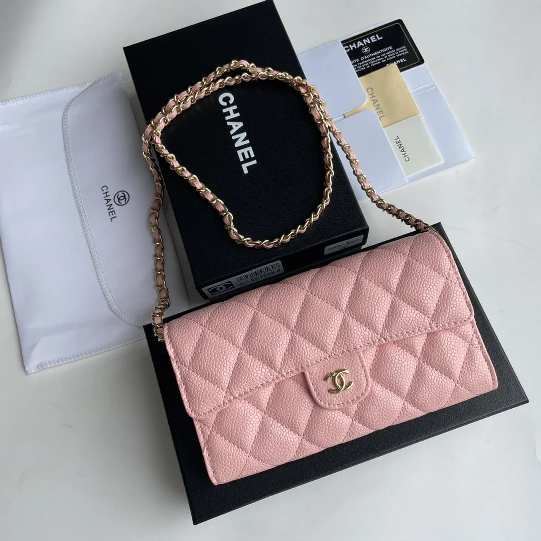 Chanel chain crossbody bag Cowhide with diamond lattice caviar Pink A50076 size: 18*10.5*3.5cm - LITELUX